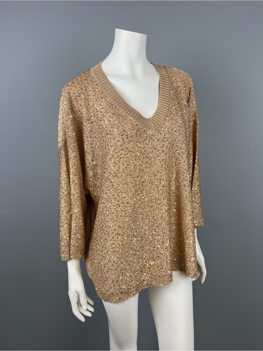 Calvin Klein Gold Sequin V-Neck Women's Sweater